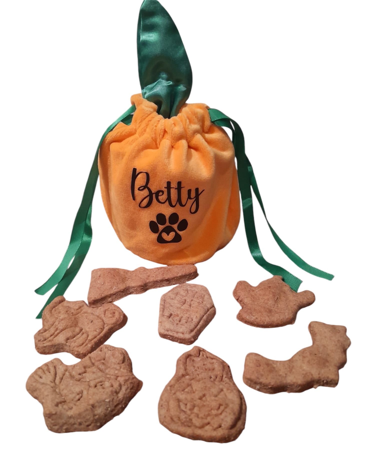 🎃 Personalised Pumpkin Bag with 7 Halloween Dog Biscuits